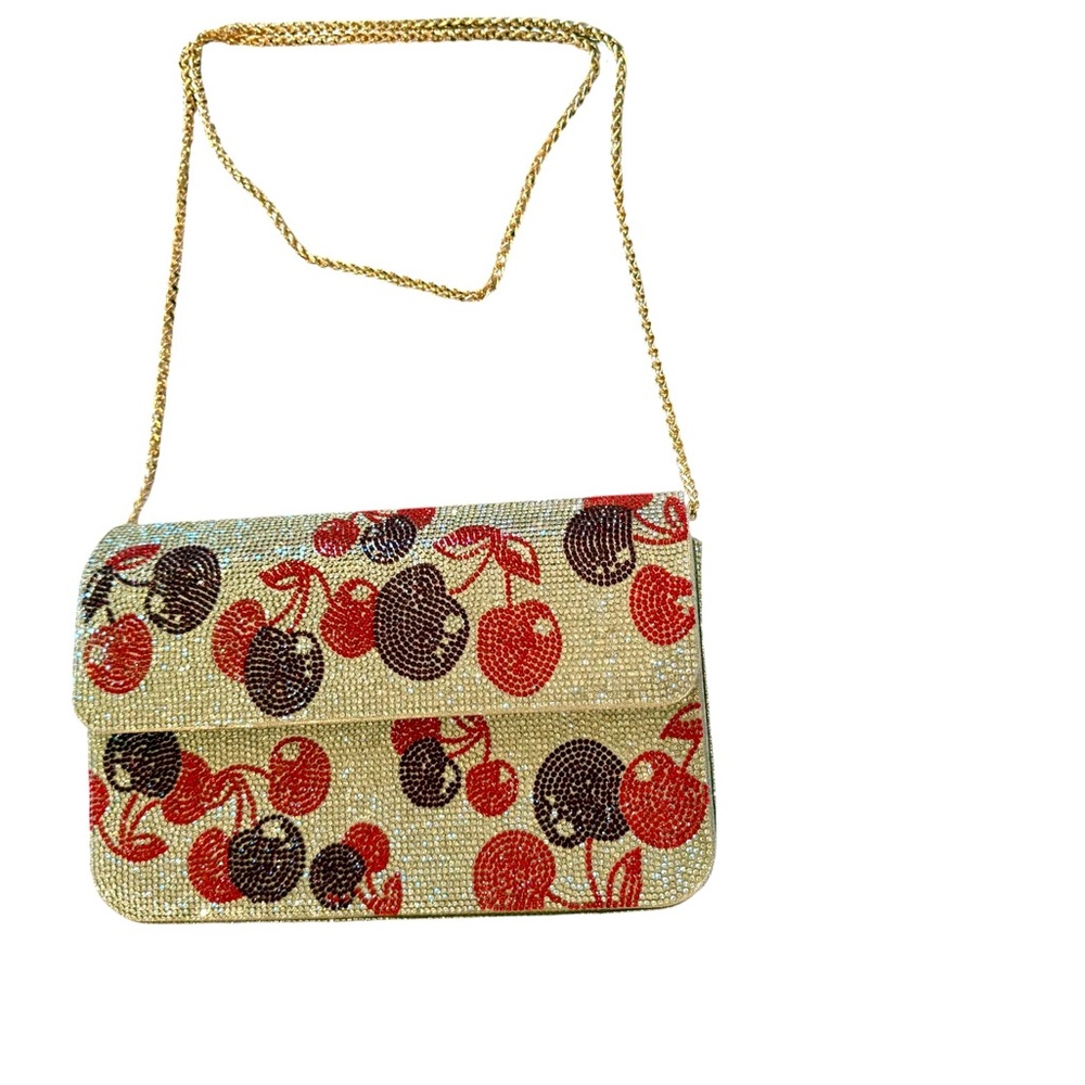 Sparkle Gold Cherry Patterned Evening Bag Gold Chain Shoulder Bag Anna & Elle